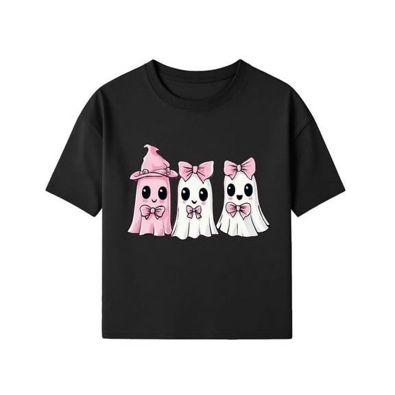 NAISIBABY T-Shirt for Boys, Short Sleeve Halloween Ghost Prints Crewneck Fashion Festival Tees Black S