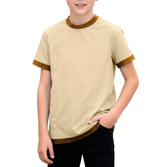 NAISIBABY T-Shirt for Boys Size 12, Crewneck Short Sleeve Loose Casual Summer Fashion Basic Tees Beige (3-12T)
