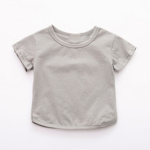 NAISIBABY T-Shirt for Girls, Short Sleeve Crewneck Solid Color Casual Cotton Tee Gray 12-24Months