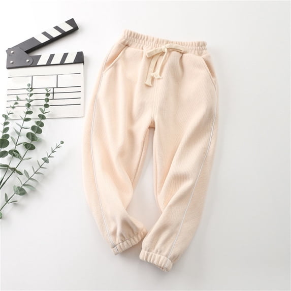 NAISIBABY Toddler Baby Boys Girls Candy Color Solid Pants, Kids Leggings Casual Sports Pants Beige 4T