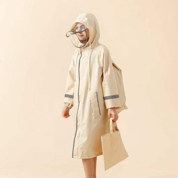 NAISIBABY Toddler Baby Boys Girls Solid Color Rainwear, Kids Waterpoof Rain Hooded Jacket Coat Raincoat with Storage Bag Beige 10 T