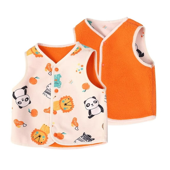NAISIBABY Toddler Boys Fleece Vest, Soft Buttons Solid Color Print Worn On Both Sides Thermal Tank Tops Jacket Orange 3T