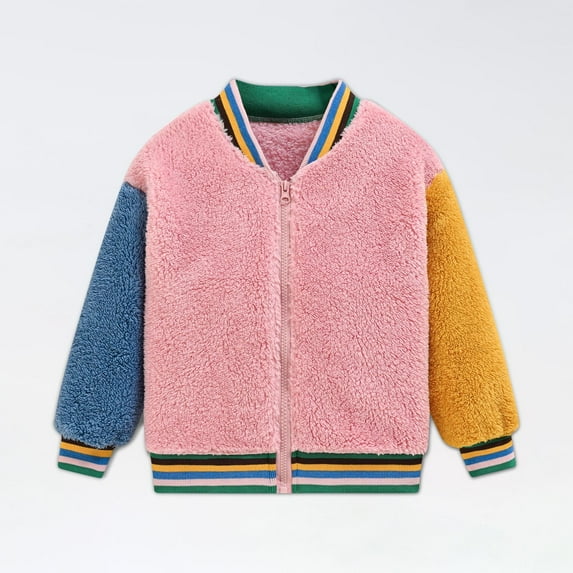 NAISIBABY Toddler Boys Girls Jacket, Plush Plush Stitching Color Casual Keep Warm Coat Pink 6-12 Months