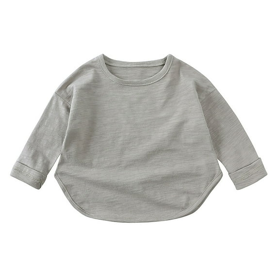 NAISIBABY Toddler Boys Girls Long Sleeve Tops, Solid Color Crew Neck Casual Pullover Lightweight Cotton Tees for Kids Gray