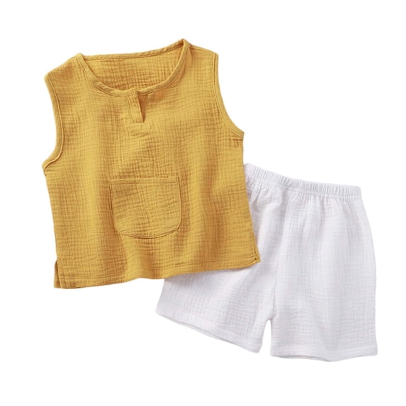 NAISIBABY Toddler Boys Girls Outfit Set, Lightweight Cotton Tank Tops and Shorts 2-Piece Summer Casual Fashion Clothes Yellow 3T