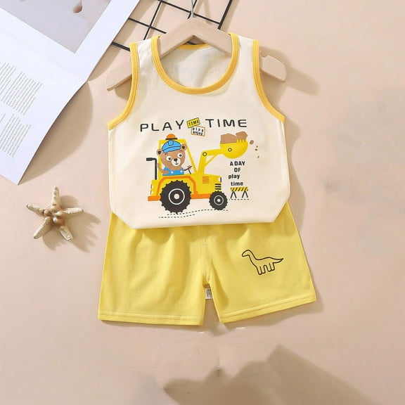NAISIBABY Toddler Boys Girls Outfits, Shorts Casual Prints Tank Kids Summer Cotton Sets Yellow 5-6 T
