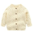 thumbnail image 1 of NAISIBABY Toddler Boys Girls Sweaters Jackets, Solid Color Knitting Round Neck Button Long Sleeve Casual Warm Knit Coats Beige 1-2T, 1 of 6