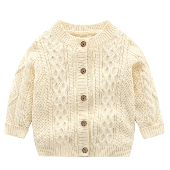 NAISIBABY Toddler Boys Girls Sweaters Jackets, Solid Color Knitting Round Neck Button Long Sleeve Casual Warm Knit Coats Beige 1-2T