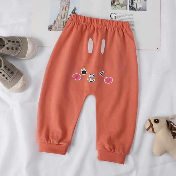 NAISIBABY Toddler Boys Girls Sweatpants, Cotton Elastic Waist Cute Prints Kids Casual Harem Pants Orange 2-3T