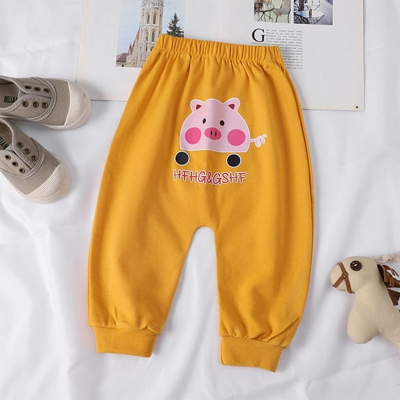 NAISIBABY Toddler Boys Girls Sweatpants, Cotton Elastic Waist Cute Prints Kids Casual Harem Pants Yellow 2-3T