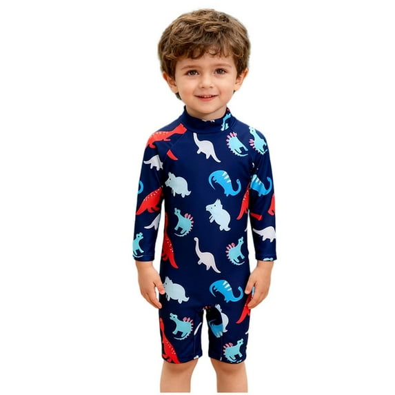 NAISIBABY Toddler Boys Long Sleeve Rash Guard One-Piece Swimsuit, Cute Quick Dry Sun Protection Beach Bathing Suit Navy 1T