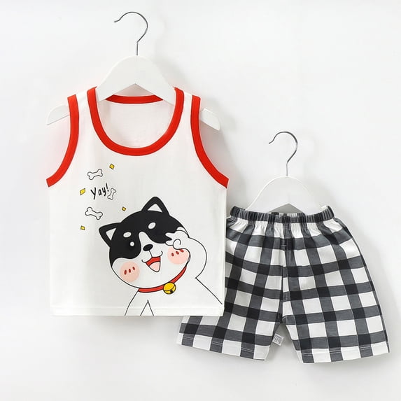 NAISIBABY Toddler Boys Outfits, Prints Tank Shorts Casual Summer Cotton Sets White 3-4 T