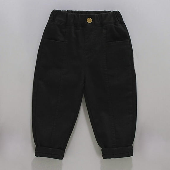 NAISIBABY Toddler Boys Straight Pants, Solid Color Pockets Elastic Waist Casual Cotton Long Pants Black 4-6T