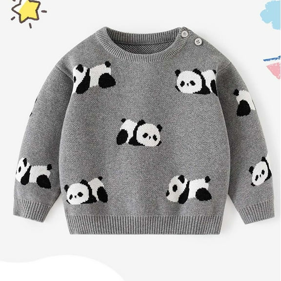 NAISIBABY Toddler Boys Sweater, Cute Pattern Knitted Crew Neck Long Sleeve Casual Cotton Pullover Tops Gray 6-9Months