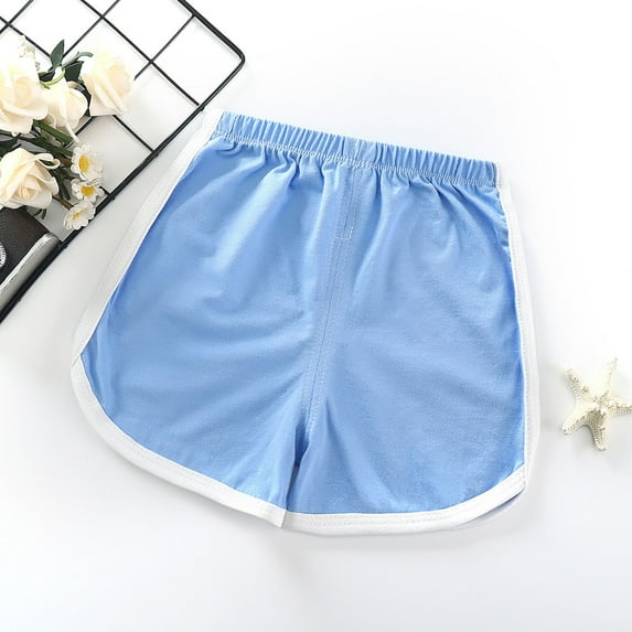 NAISIBABY Toddler Girls Dolphin Shorts, Solid Color Elastic Waist Cotton Gym Sport Workout Shorts Light Blue 1-2T