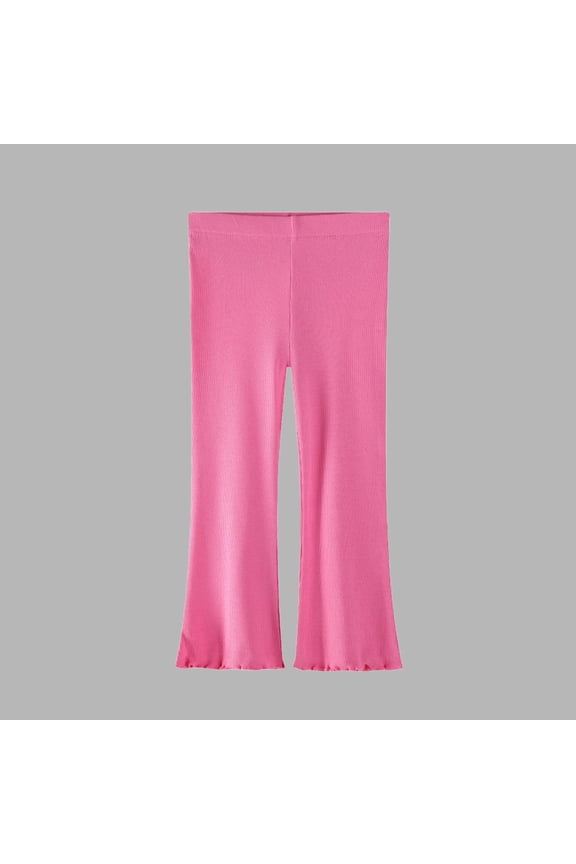 Toddler Girls Flare Leggings, High Waist Solid Color Stretch Soft Cotton Basic Tight Pants Hot Pink 5T