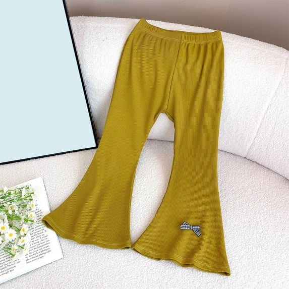 NAISIBABY Toddler Girls Flared Leggings Pants, Elastic Waist Solid Color Cotton Keep Warm Outerwear Pants Gold 3-4T