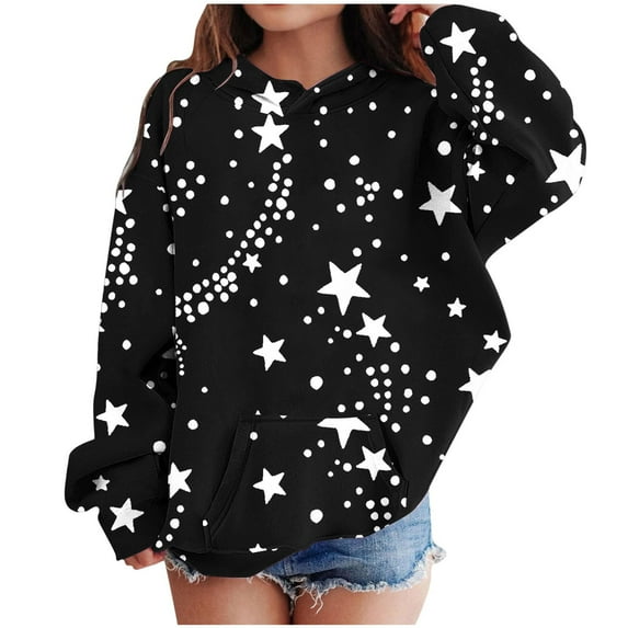 NAISIBABY Toddler Girls Hoodie, Loose Long Sleeve Star Prints Pullover Casual Sweatshirt Black 5-6T