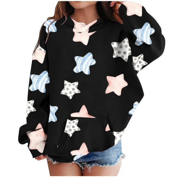 NAISIBABY Toddler Girls Hoodie, Loose Star Prints Long Sleeve Pullover Casual Sweatshirt Black 5-6T
