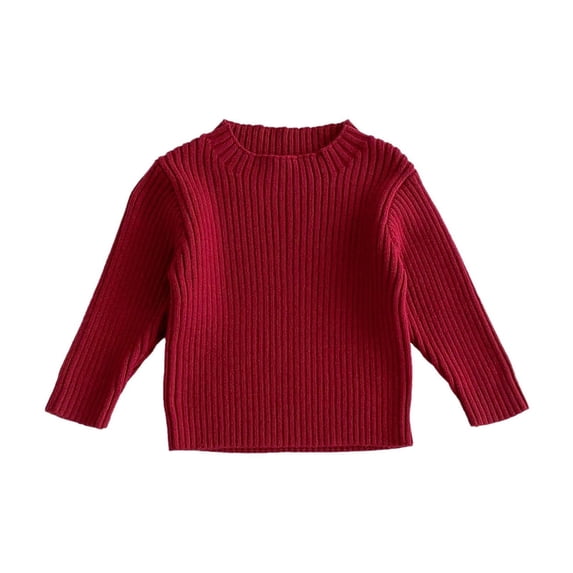 NAISIBABY Toddler Girls Knit Sweaters, Crew Neck Solid Color Long Sleeve Kids Pullover Tops Watermelon Red 5-6T