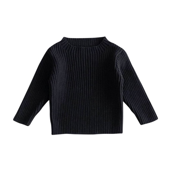 NAISIBABY Toddler Girls Knit Sweaters, Long Sleeve Solid Color Crew Neck Kids Pullover Tops Black 3-4T