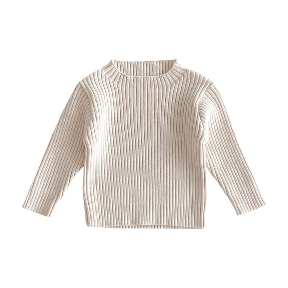 NAISIBABY Toddler Girls Knit Sweaters, Solid Color Long Sleeve Crew Neck Kids Pullover Tops White 4-5T