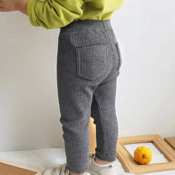 NAISIBABY Toddler Girls Leggings, Ribbed Elastic Waist Solid Color Kids Casual Pants Dark Gray 1T