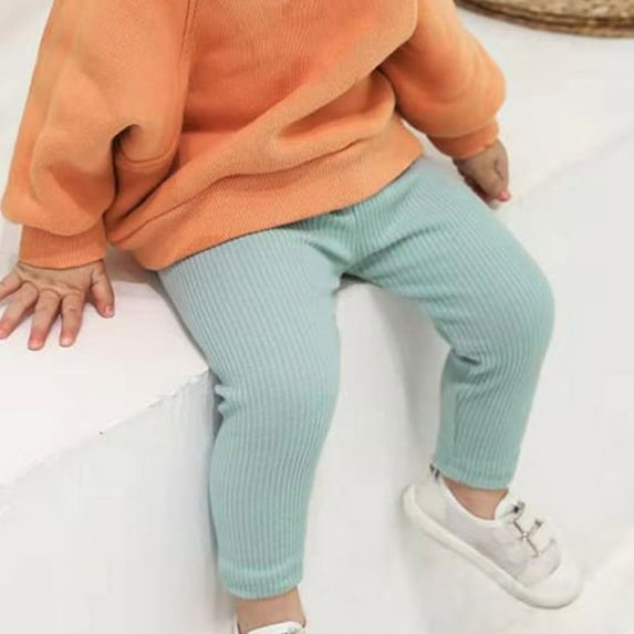 NAISIBABY Toddler Girls Leggings, Ribbed Solid Color Elastic Waist Kids Casual Pants Gray 4T