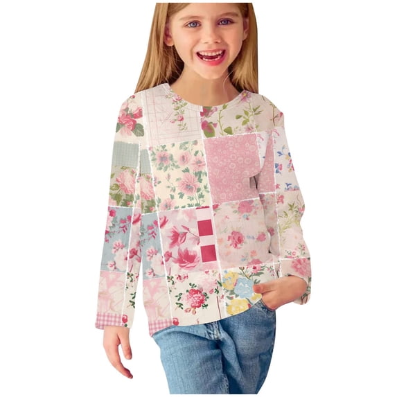 NAISIBABY Toddler Girls Long Sleeve Tops, Crewneck Fashion Prints Casual Kids Pullover Blouses Multicolor 4-5T