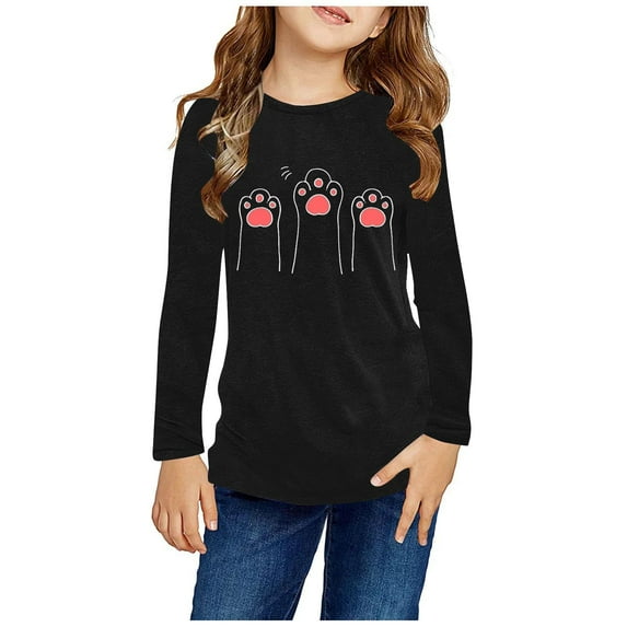 NAISIBABY Toddler Girls Long Sleeve Tops, New Prints Crewneck Pullover Casual Comfy T-Shirts Black