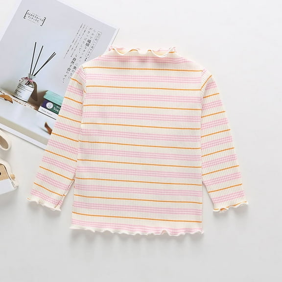 NAISIBABY Toddler Girls Long Sleeve Tops, Pleated Neckline Breathable Comfy Cute Prints Casual Shirts Pink
