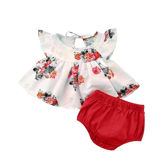 NAISIBABY Toddler Girls Outfits, Bandage Prints Tops Cute Solid Shorts Summer Sets Orange 6-9 Months