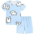 thumbnail image 1 of NAISIBABY Toddler Girls Outfits, Drawstring Shorts Cute Prints T-Shirt Casual Activewear Sets Light Blue 4-5 T, 1 of 6