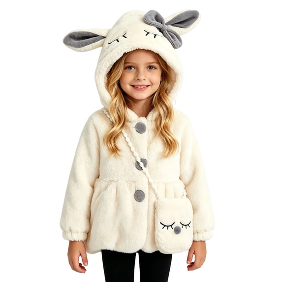 NAISIBABY Toddler Girls Outwear Jacket Hooded Plush Coat Winter Thickened with Button Jacket and Mini Bag Set White Size 2 T