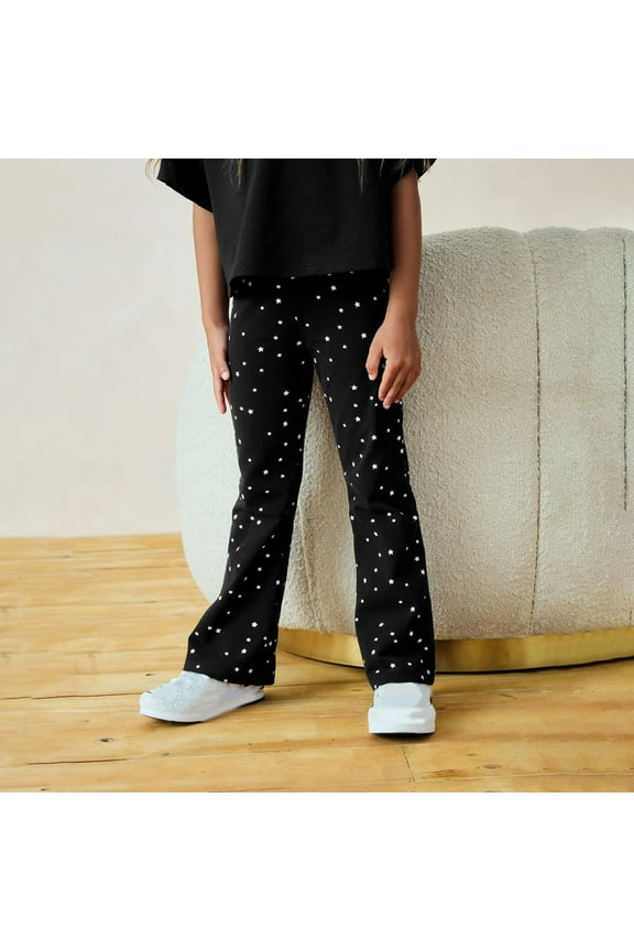 Toddler Girls Pants 7T, Stretch Cotton Elastic Waist Slim Fit Casual Flare Leggings Pants Black(2-8T)