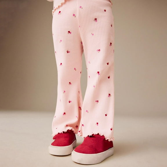 NAISIBABY Toddler Girls Pants, Flare Leg Cute Graphic Elastic Waist Casual Stretch Leggings Pants Pink 4T