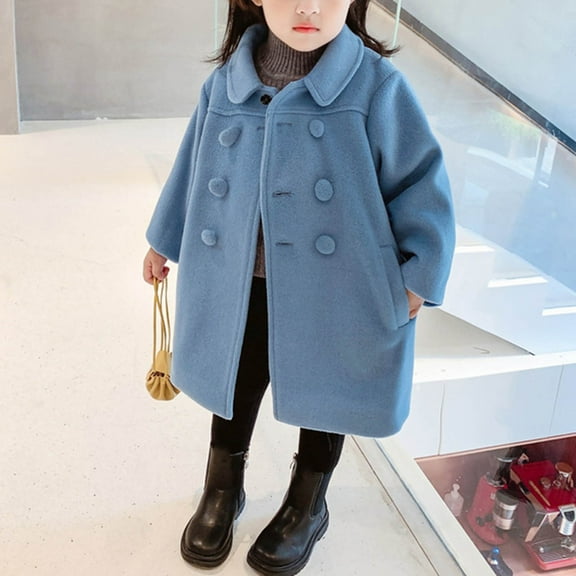 NAISIBABY Toddler Girls Peacoat, Mid-Length Double Breasted Long Sleeve Kids Winter Fashion Warm Coat Blue 3-4T