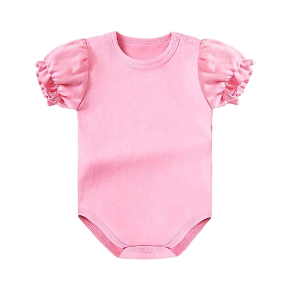 NAISIBABY Toddler Girls Romper, Cotton Soft Ruffles Short Sleeve Crewneck Comfortable One-Piece Bodysuit Pink 18M-2T