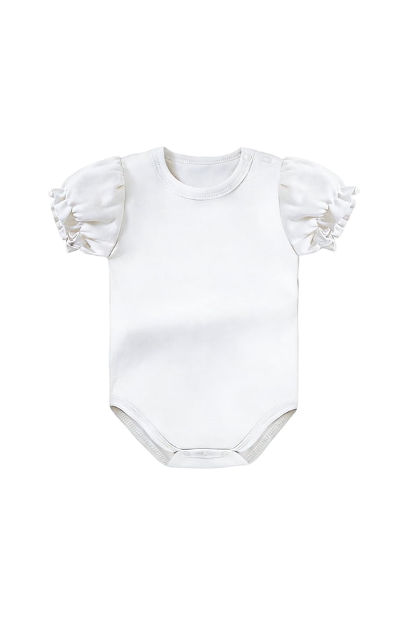 Toddler Girls Romper, Ruffles Short Sleeve Crewneck Cotton Soft Comfortable One-Piece Bodysuit White 18M-2T