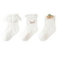 thumbnail image 1 of NAISIBABY Toddler Girls Socks 3 Pairs, Cotton Breathable Cute Multi-styles Crew Cut Baby Mid-Tube Socks White 1T, 1 of 9