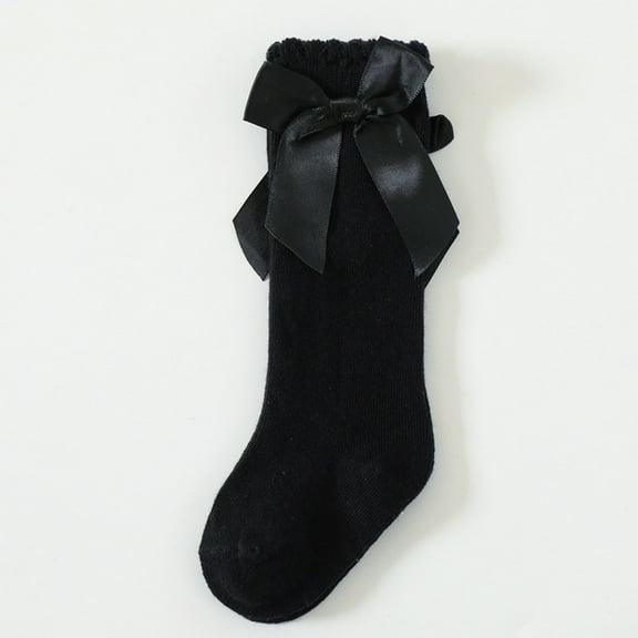NAISIBABY Toddler Girls Socks, Cute Bow Mid Tube Socks Cotton Stretch Kids Uniform Long Socks Black 3T