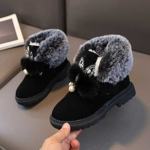 NAISIBABY Toddler Girls Suede Ankle Boots, Plush Thicken Cute Fashion Keep Warm Fall Winter Shoes Black 12