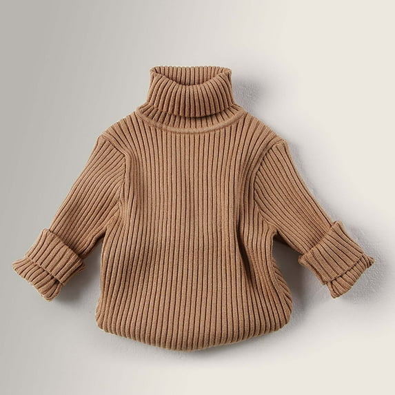 NAISIBABY Toddler Girls Sweater, Long Sleeve Solid Color Turtleneck Basic Cotton Sweater Coffee 12-18Months