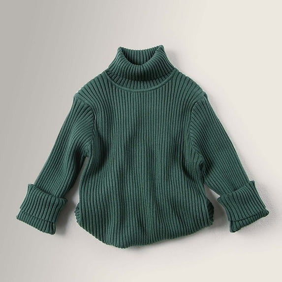NAISIBABY Toddler Girls Sweater, Long Sleeve Turtleneck Solid Color Basic Cotton Sweater Green 2-3T