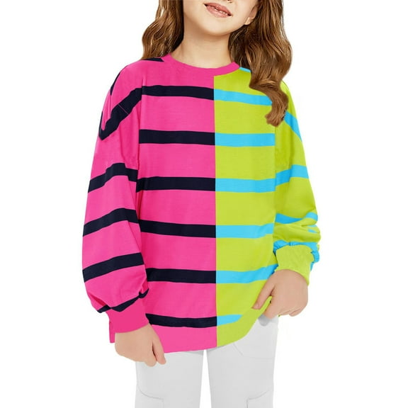 NAISIBABY Toddler Girls Sweatshirt, Crewneck Casual Long Sleeve Striped Color Block Fall Winter Pullover Hoodie Black 5-6T