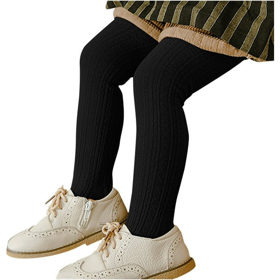 NAISIBABY Toddler Girls Tights, Warm Stretch Solid Color Kids Ribbed Knitted Pantyhose Black M