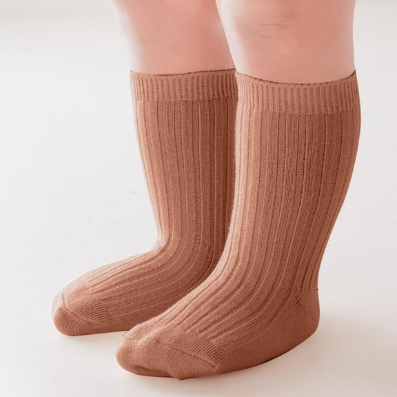 NAISIBABY Toddler Socks, Stretch Cotton Mid-Crew Cut Non Slip Baby Soft Breathable Socks Brown 2T