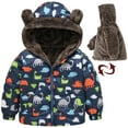 thumbnail image 1 of NAISIBABY Winter Jacket for Boys Girls, Plush Warm Zip Up Dinosaur Prints Kids Cute Hooded Coat Orange 3-4T, 1 of 9