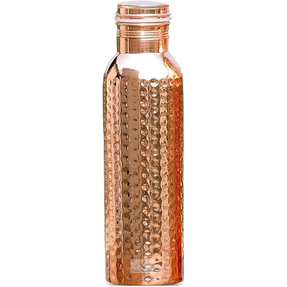 NAITH CRAFT 34-Ounce Copper Water Bottle with Hammered Finish, Leak-Proof Lid