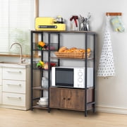 NAIYUFA 5-Tier Bakers Rack ,Industrial Kitchen Island with Basket,Microwave Stand Vintage Brown